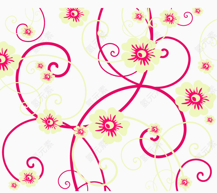 玫红色漂亮弯曲的花纹花叶背景装饰
