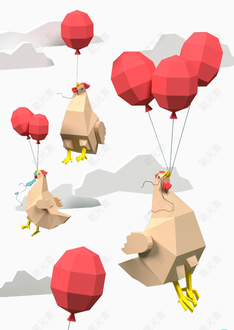 方块卡通气球鸡