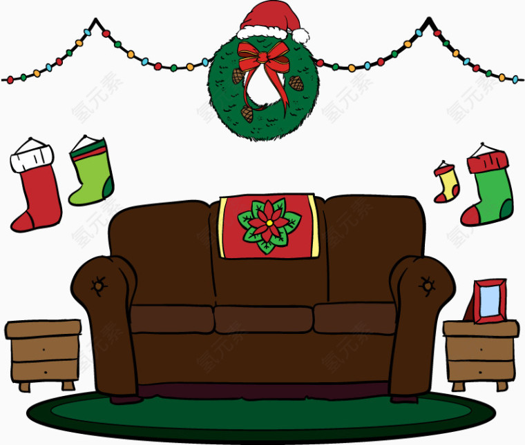 卡通矢量圣诞装饰元素沙发
