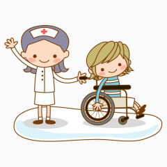 卡通手绘护士推着病人png图片