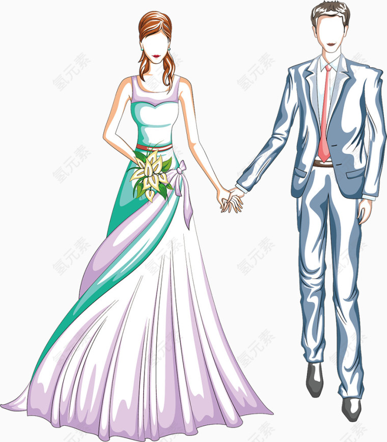 婚礼的礼服卡通手绘装饰元素