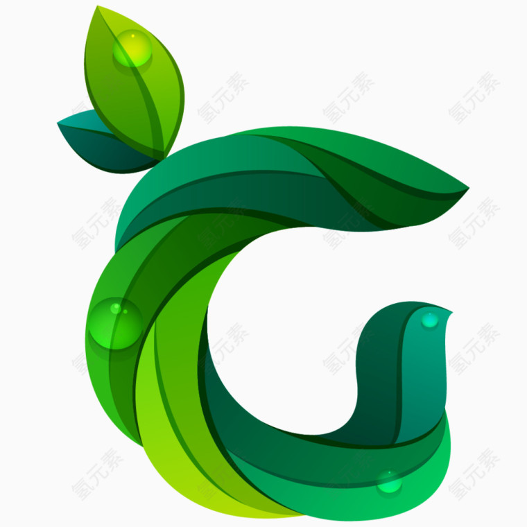 清新绿色树叶字母G