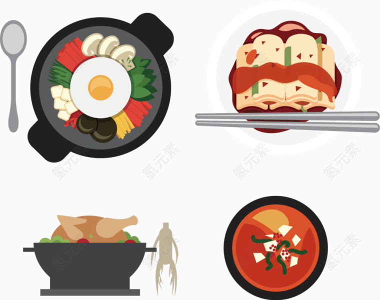 韩式料理简易画图标元素
