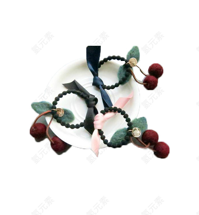 韩版蝴蝶结缎带可爱樱桃造型发圈皮筋发饰头饰