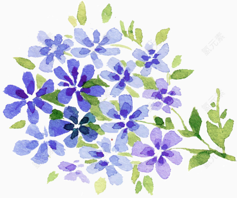 蓝色卡通手绘花朵植物