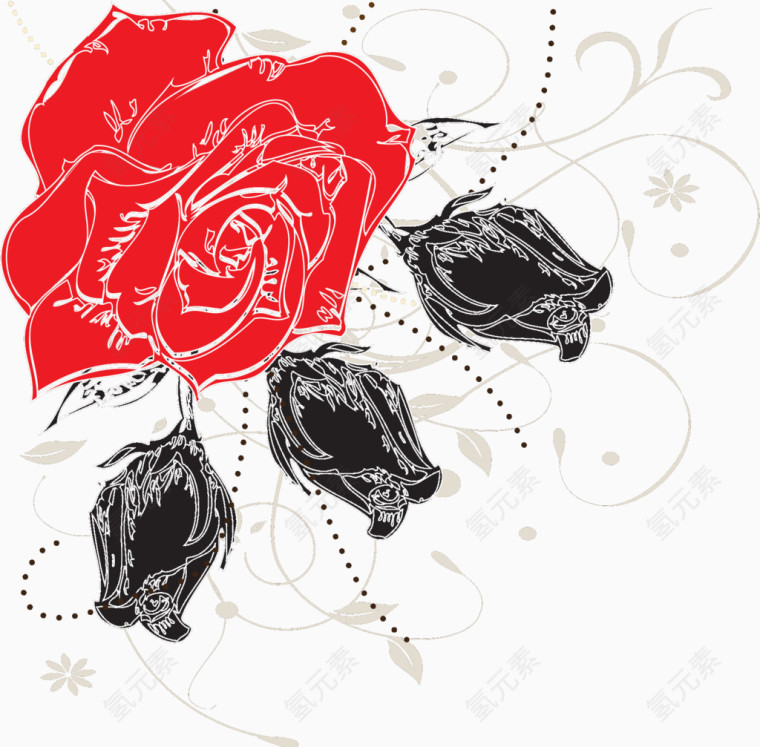 红色手绘花朵植物