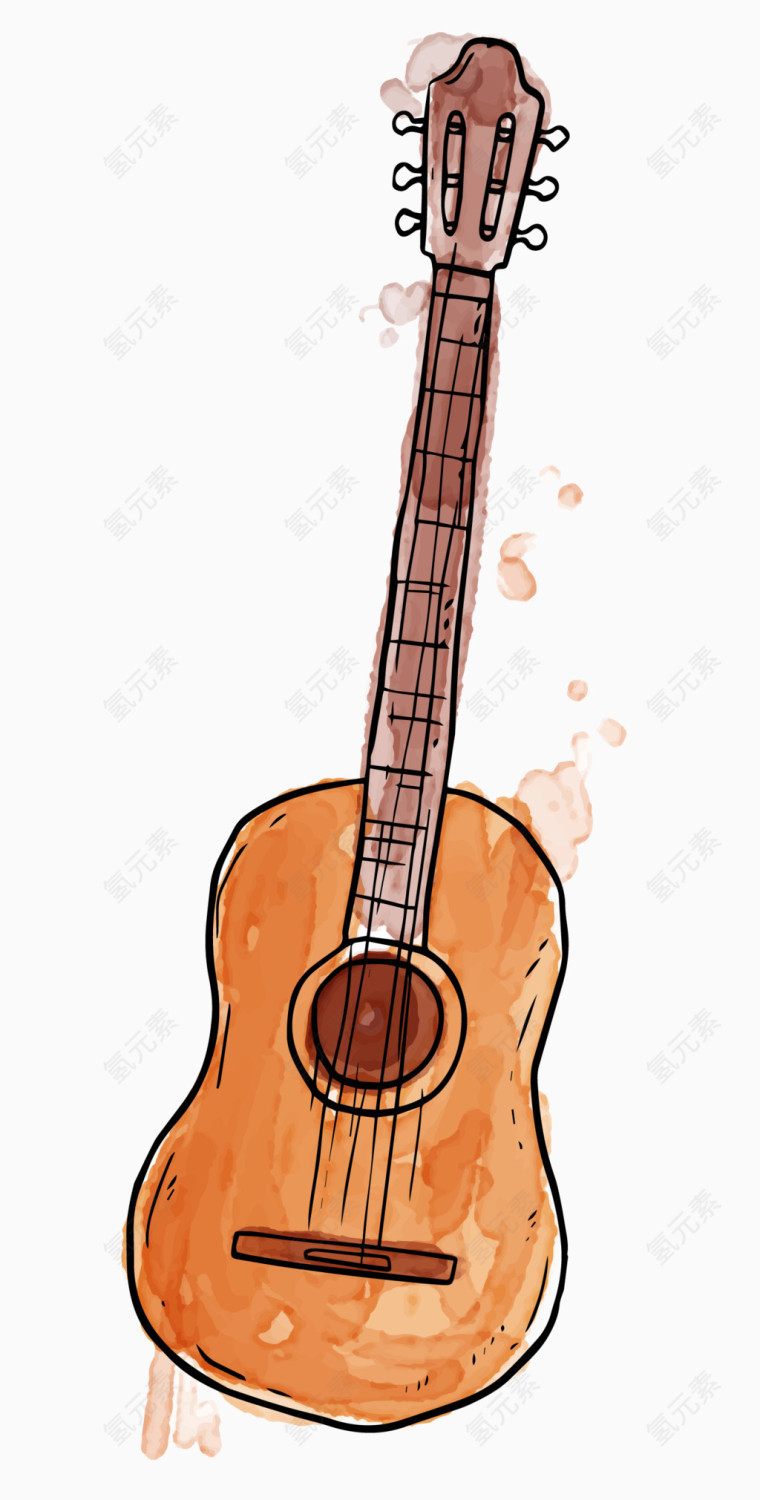 水彩手绘吉他