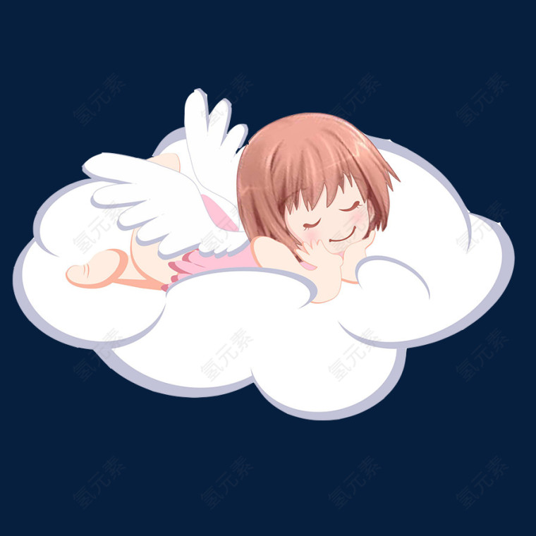 睡在云朵里有翅膀的小天使