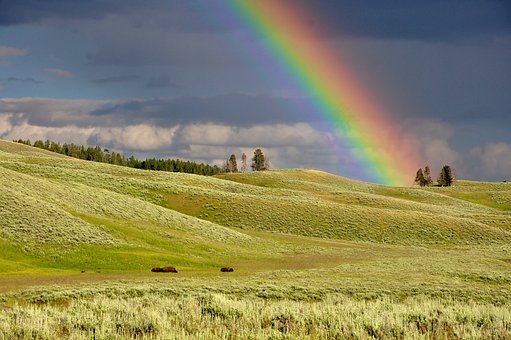 云,彩虹,草甸,多彩,色彩缤纷,农村,字段,草原,丘陵,景观,自然,户