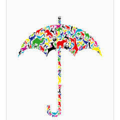 动物聚集雨伞