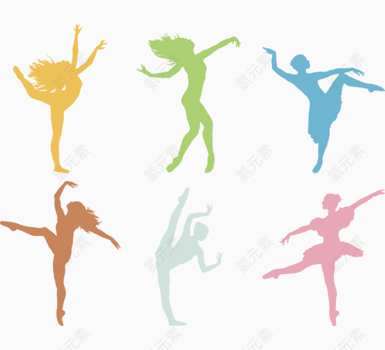 彩色各种姿势舞蹈女性剪影