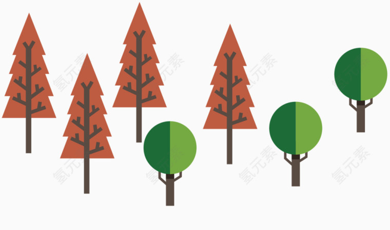 矢量棕色大树和圆绿色树
