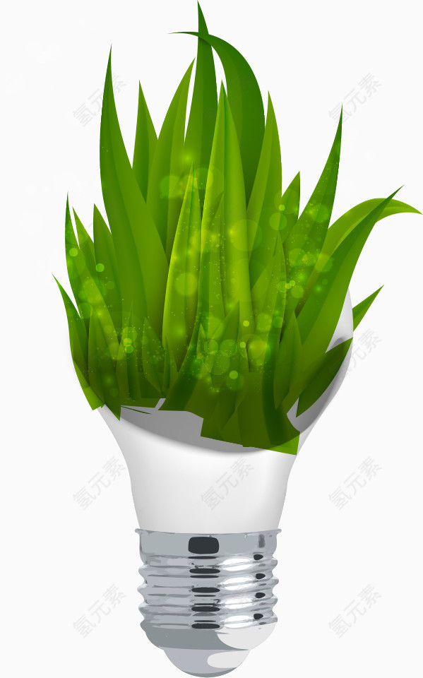 灯泡上的绿叶矢量植物