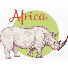 手绘非洲陆上犀牛动物