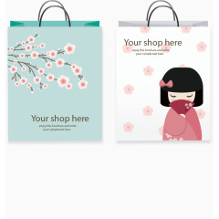 矢量手绘两个日本风情的购物袋