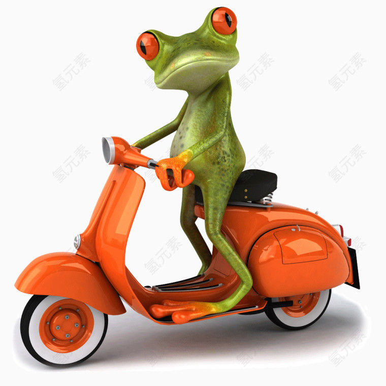 骑橙色电动车的青蛙