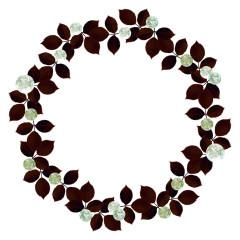手绘圣诞节咖啡色叶子白色花环