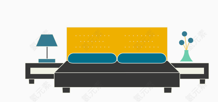 矢量暗色家居家具双人床床头柜