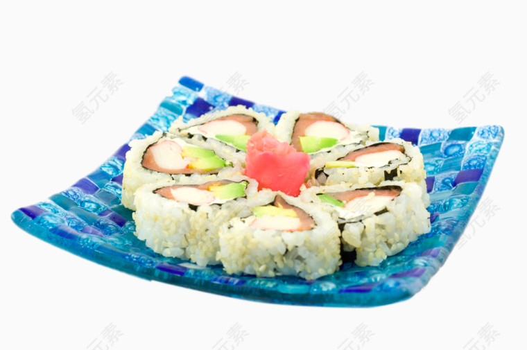 蓝色盘里的寿司