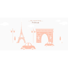 卡通线条开车旅游法国风景矢量图
