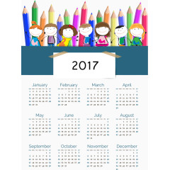 矢量彩色铅笔2017年日历