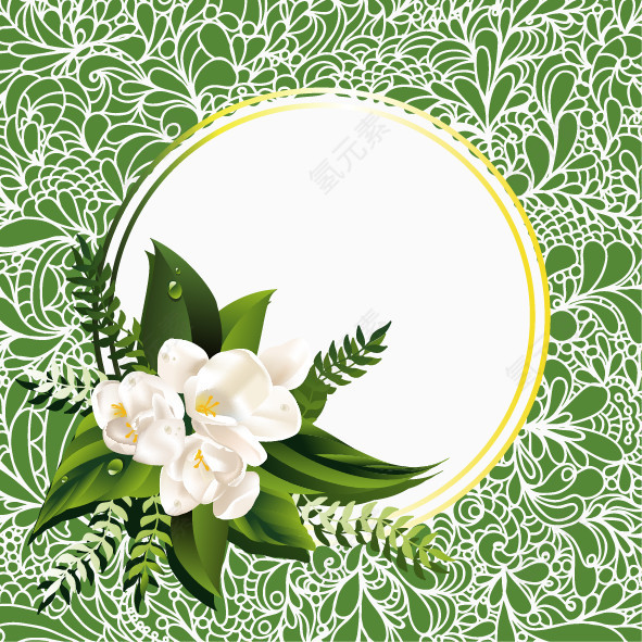白色纹理绿色背景茉莉花边框