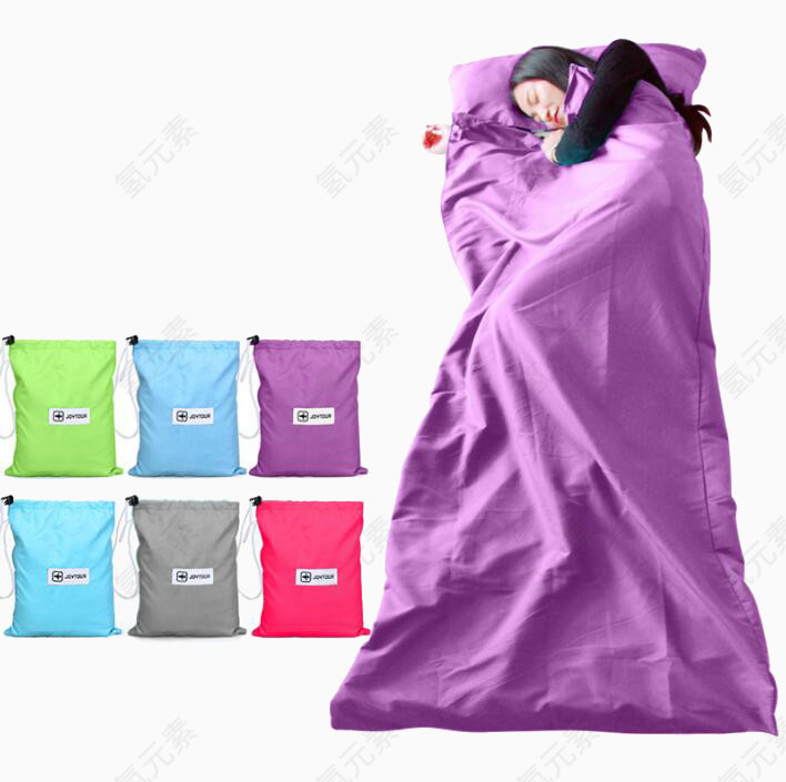 紫色睡袋和睡着的模特