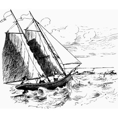海上风浪的帆船手绘
