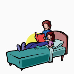 躺在床上看书的母女