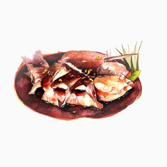 油煎鱼肉手绘画素材图片