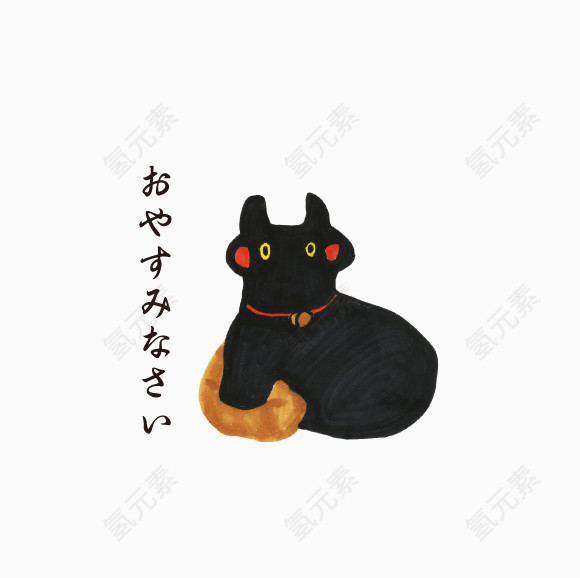 日式传统吉祥物黑猫