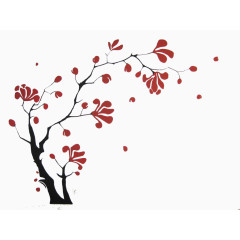 红叶树墙体手绘