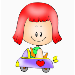 红色头发的女孩开车