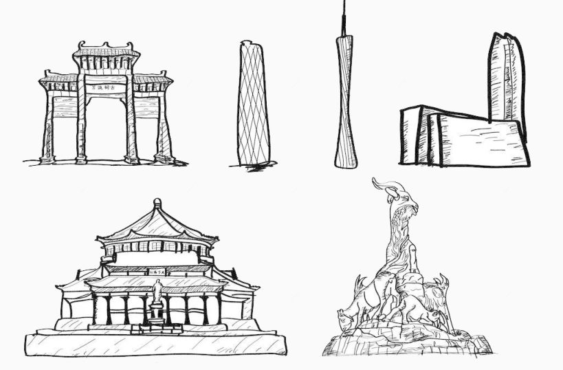 广州著名地标建筑手绘下载