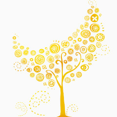 金色树木绘画免抠素材