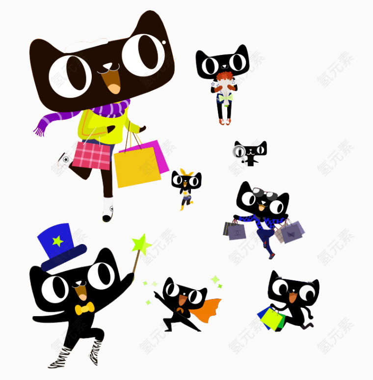 黑色卡通天猫装饰图案