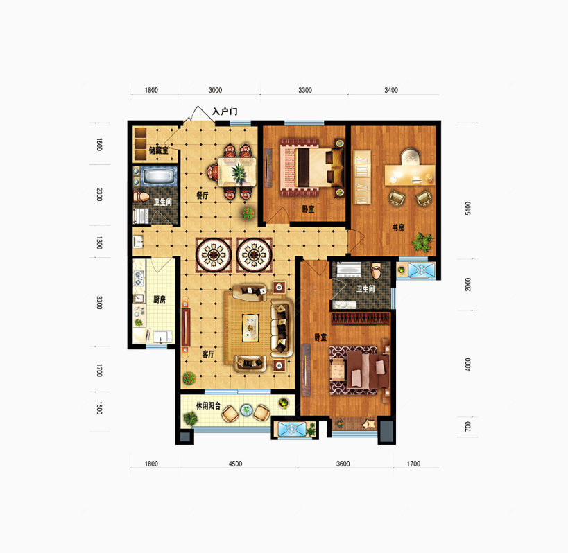 房屋户型彩色平面图下载