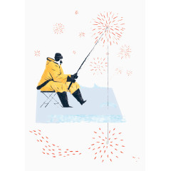 冰上钓鱼男人