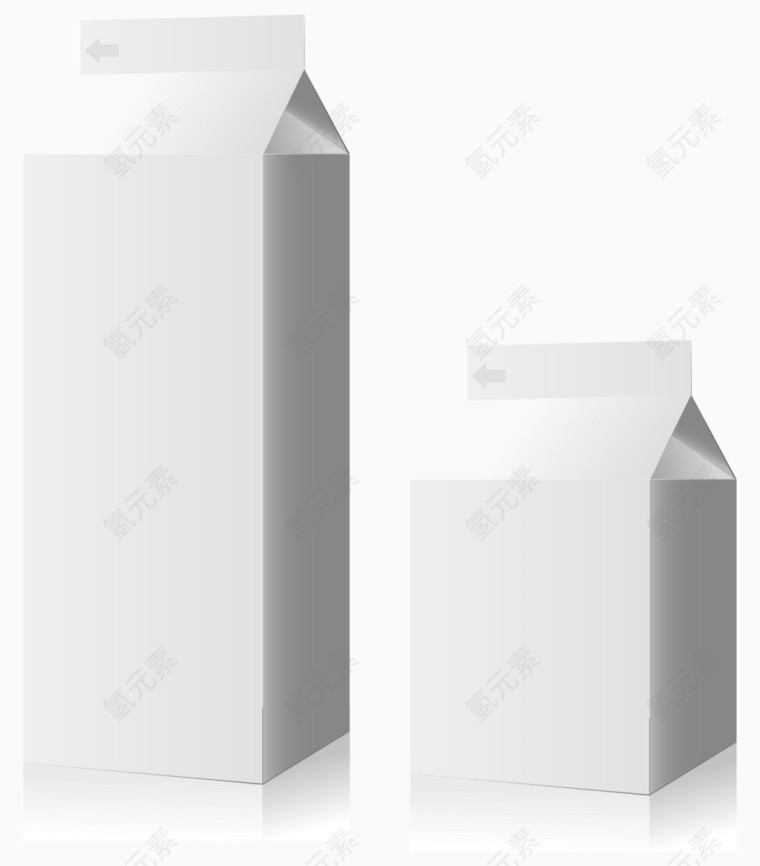 矢量拟真盒子不同规格果汁盒子白色