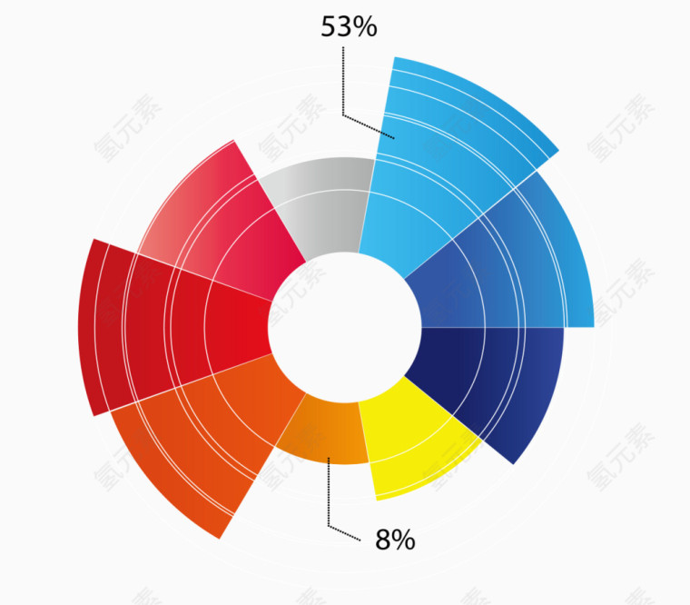 矢量数据分析PPT素材彩色扇形