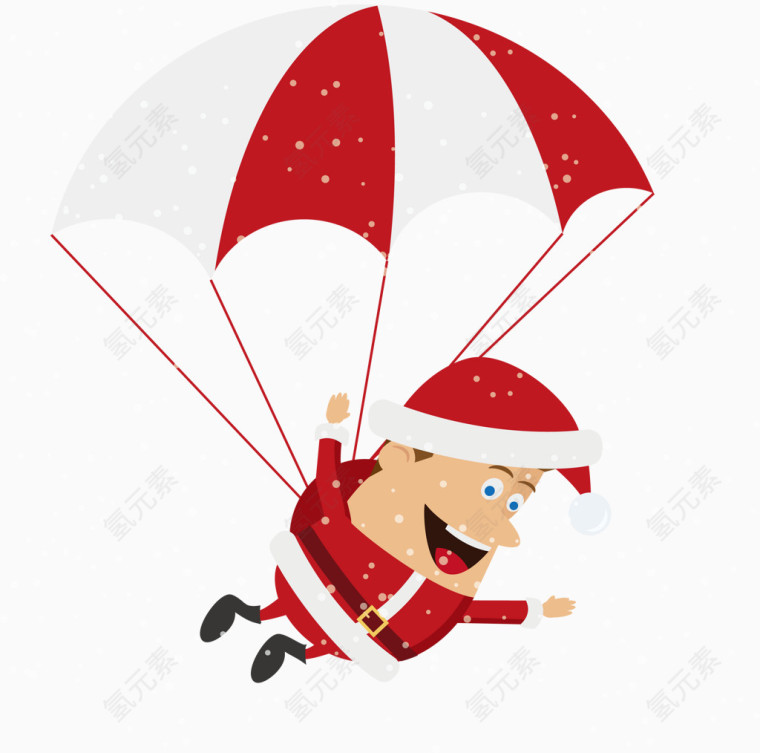 卡通乘坐降落伞的圣诞老人