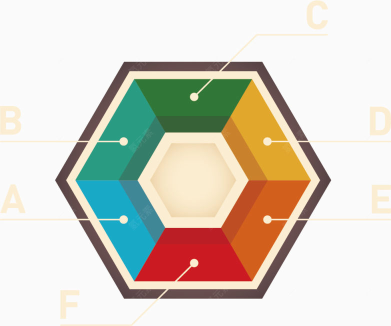 六边形分类标签ppt素材下载