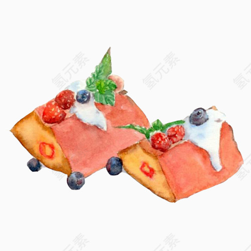 三角水果蛋糕手绘画素材图片