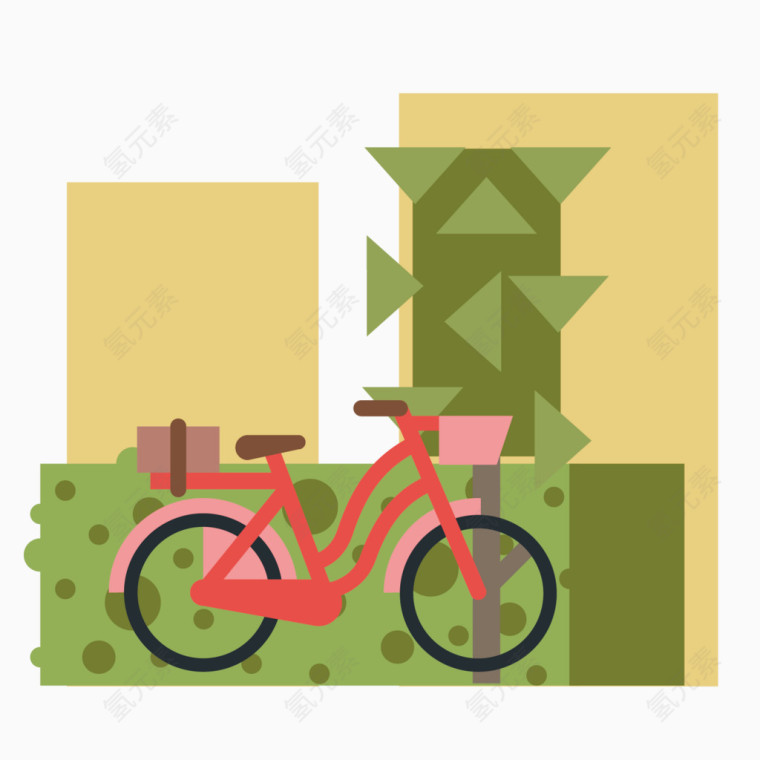 矢量绿植自行车