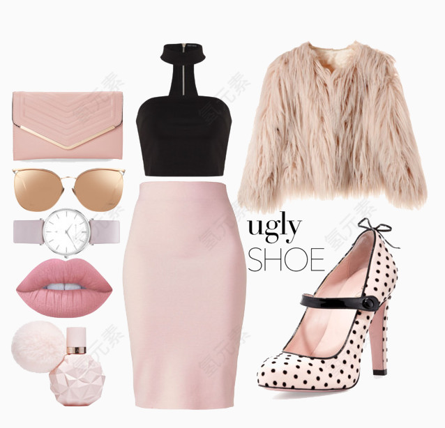 粉色半身裙和毛外套