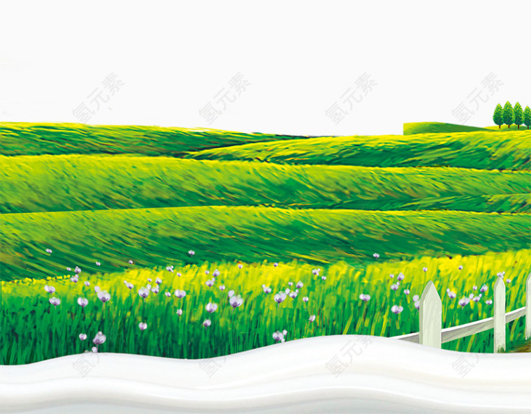 水彩画绿色草坪