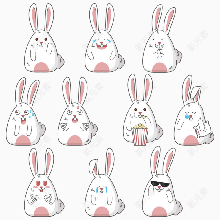 矢量兔子表情符号的表达