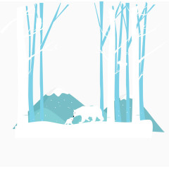 树林雪地玩耍的北极熊母子