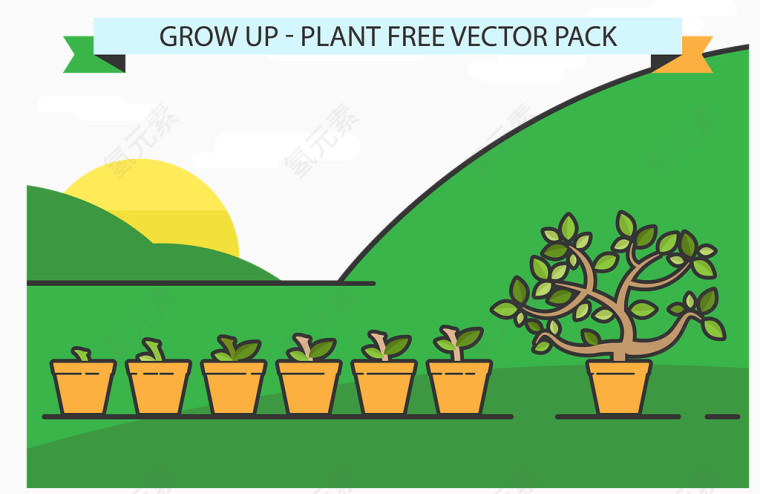 矢量树苗成长过程