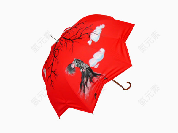 红色棱角雨伞素材免抠